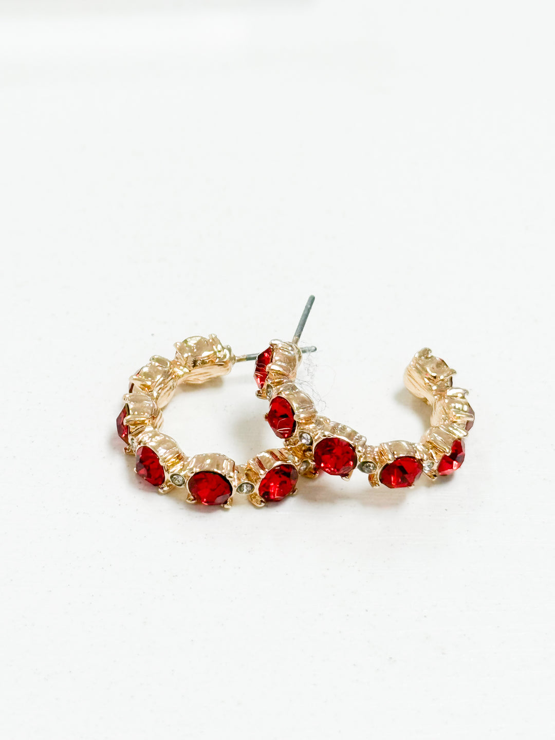 Mandi - Rhinestone Hoop Earrings (Red)
