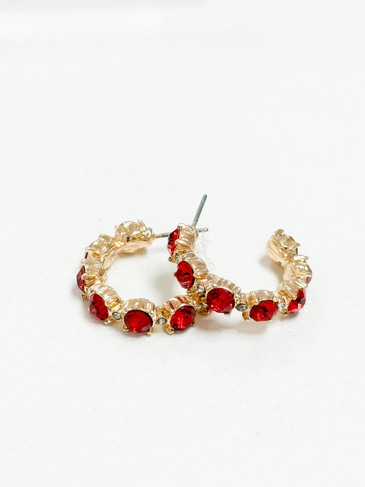 Mandi - Rhinestone Hoop Earrings (Red)