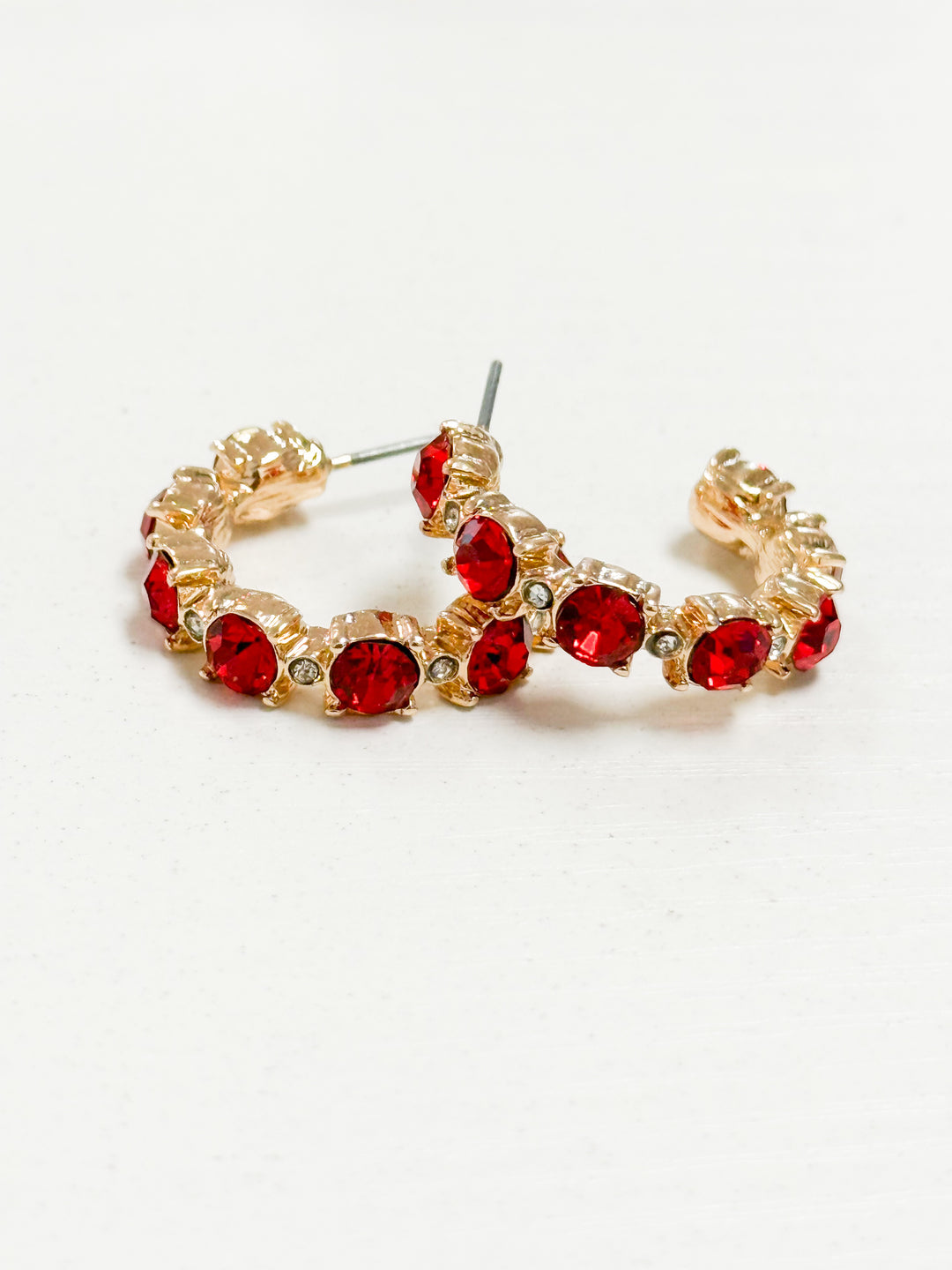 Mandi - Rhinestone Hoop Earrings (Red)