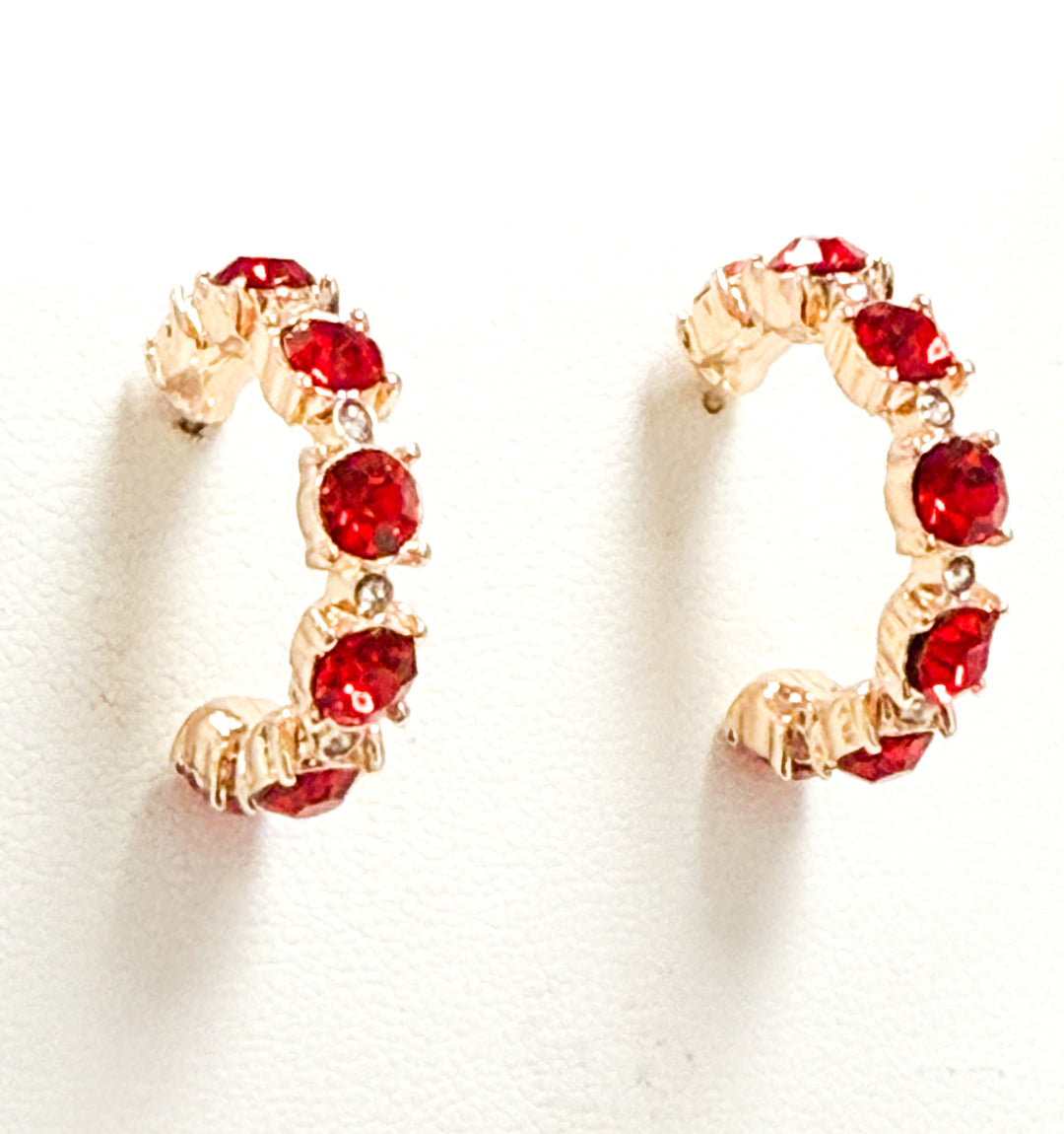 Mandi - Rhinestone Hoop Earrings (Red)