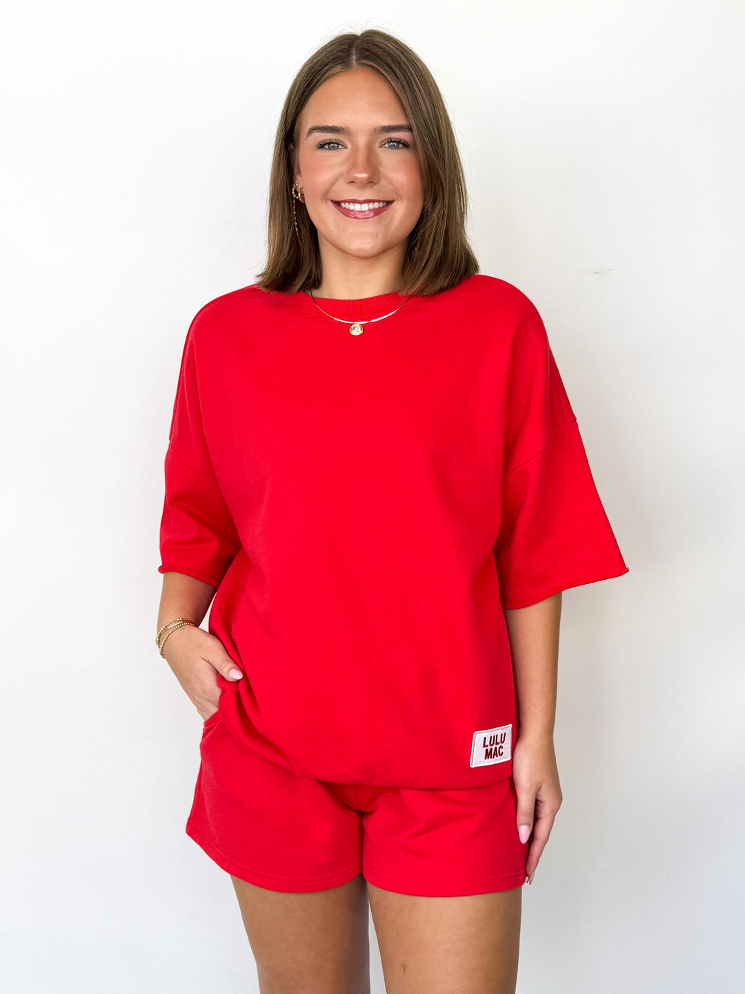 LULU MAC - Short Sleeve Terry Cloth Top (Red)