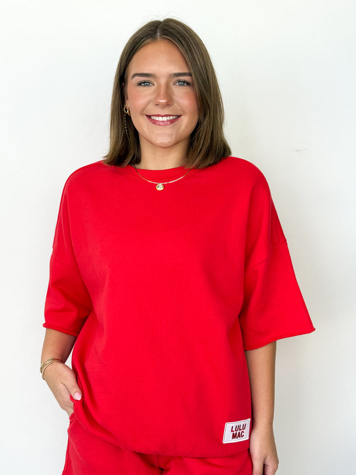 LULU MAC - Short Sleeve Terry Cloth Top (Red)