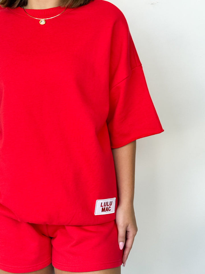 LULU MAC - Short Sleeve Terry Cloth Top (Red)