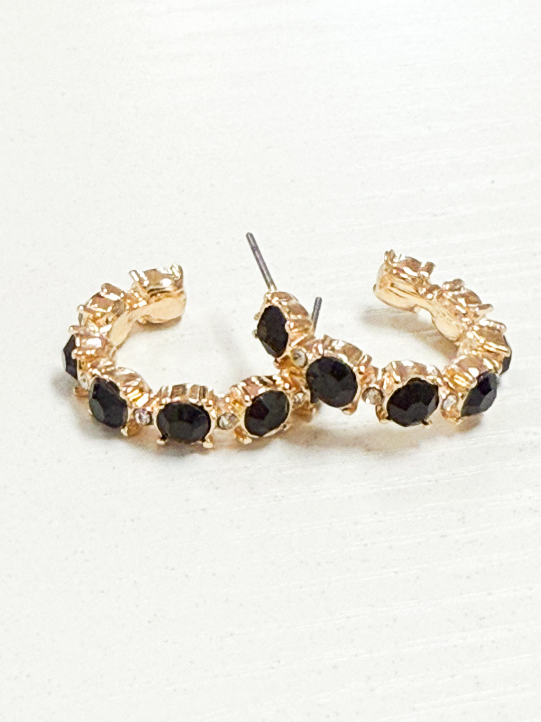 Mandi - Rhinestone Hoop Earrings (Black)