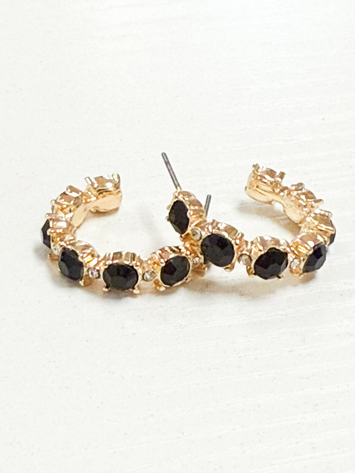Mandi - Rhinestone Hoop Earrings (Black)