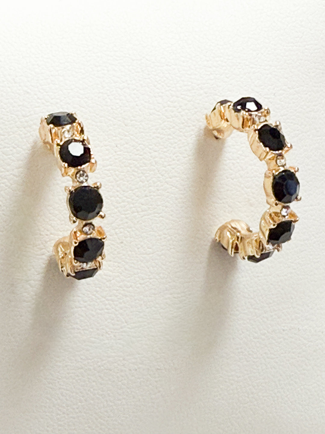 Mandi - Rhinestone Hoop Earrings (Black)