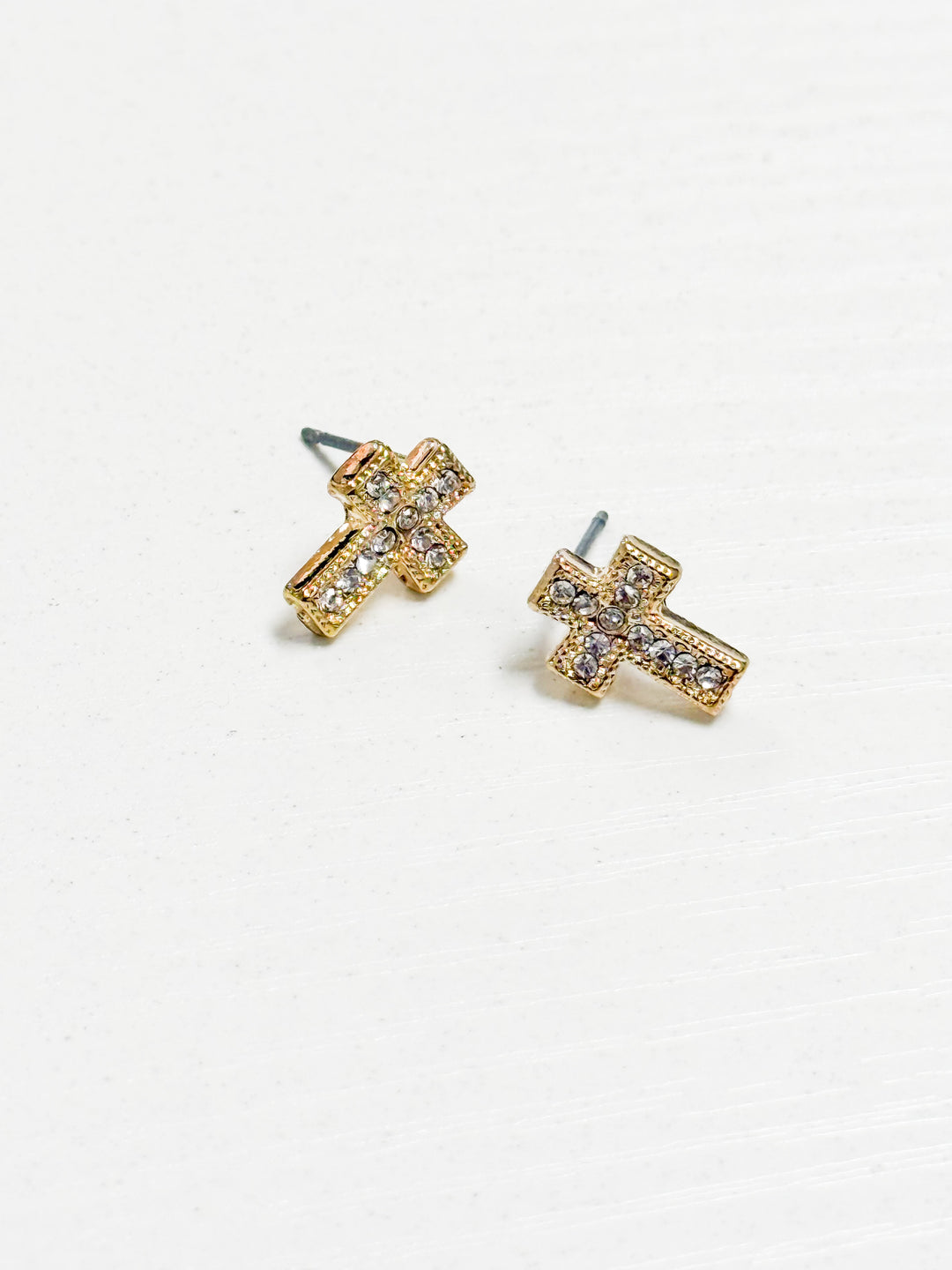 Chandi - Rhinestone Cross Stud Earrings (Gold)