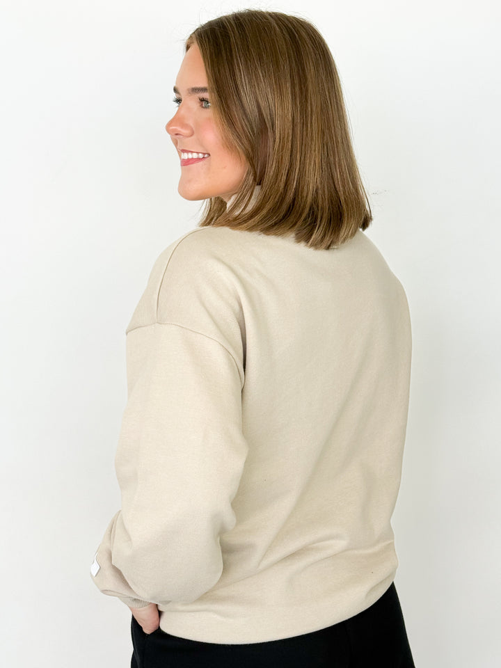 LULU MAC - Stitch Mockneck Terry Cloth Sweatshirt (Sand)