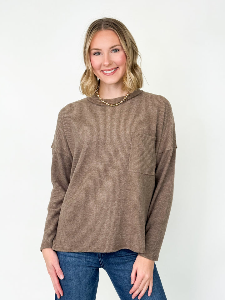 Sarah - Ribbed Brushed Top (Mocha)