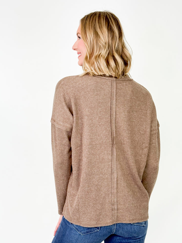 Sarah - Ribbed Brushed Top (Mocha)