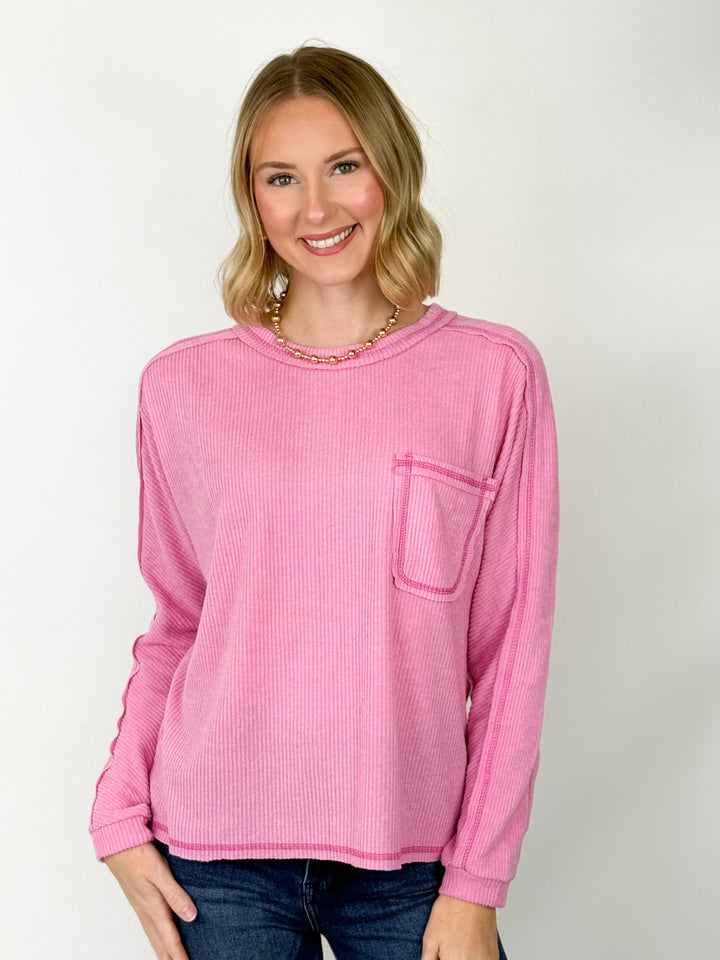 Renee - Brushed Ribbed Top (Baby Pink)