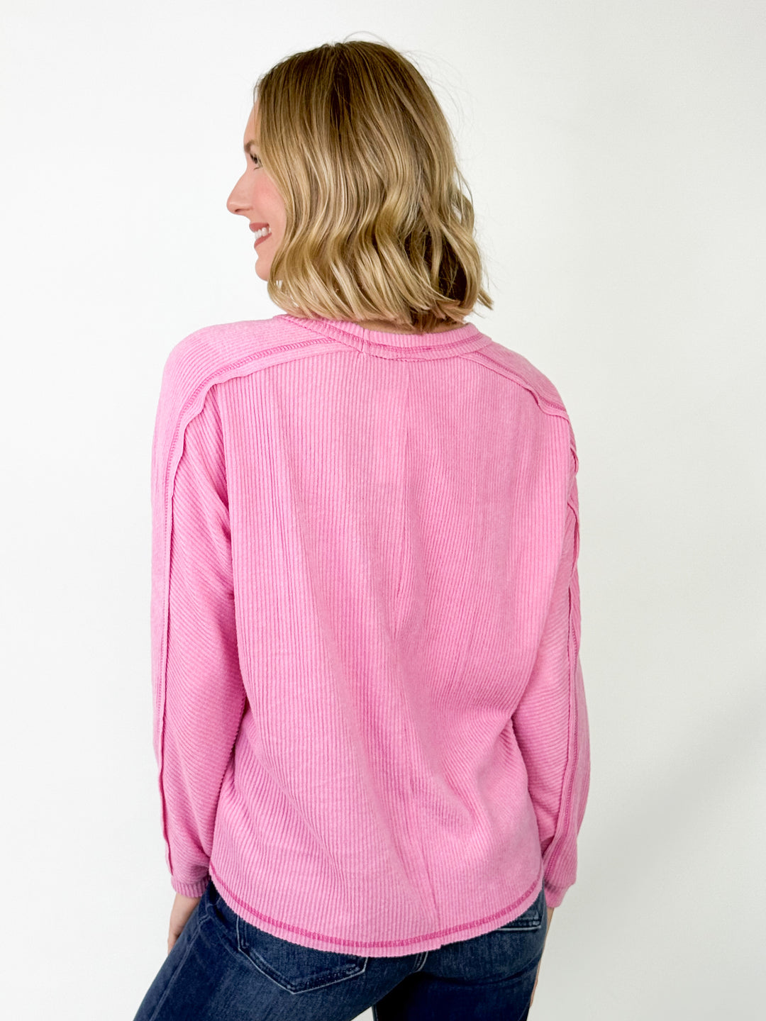 Renee - Brushed Ribbed Top (Baby Pink)
