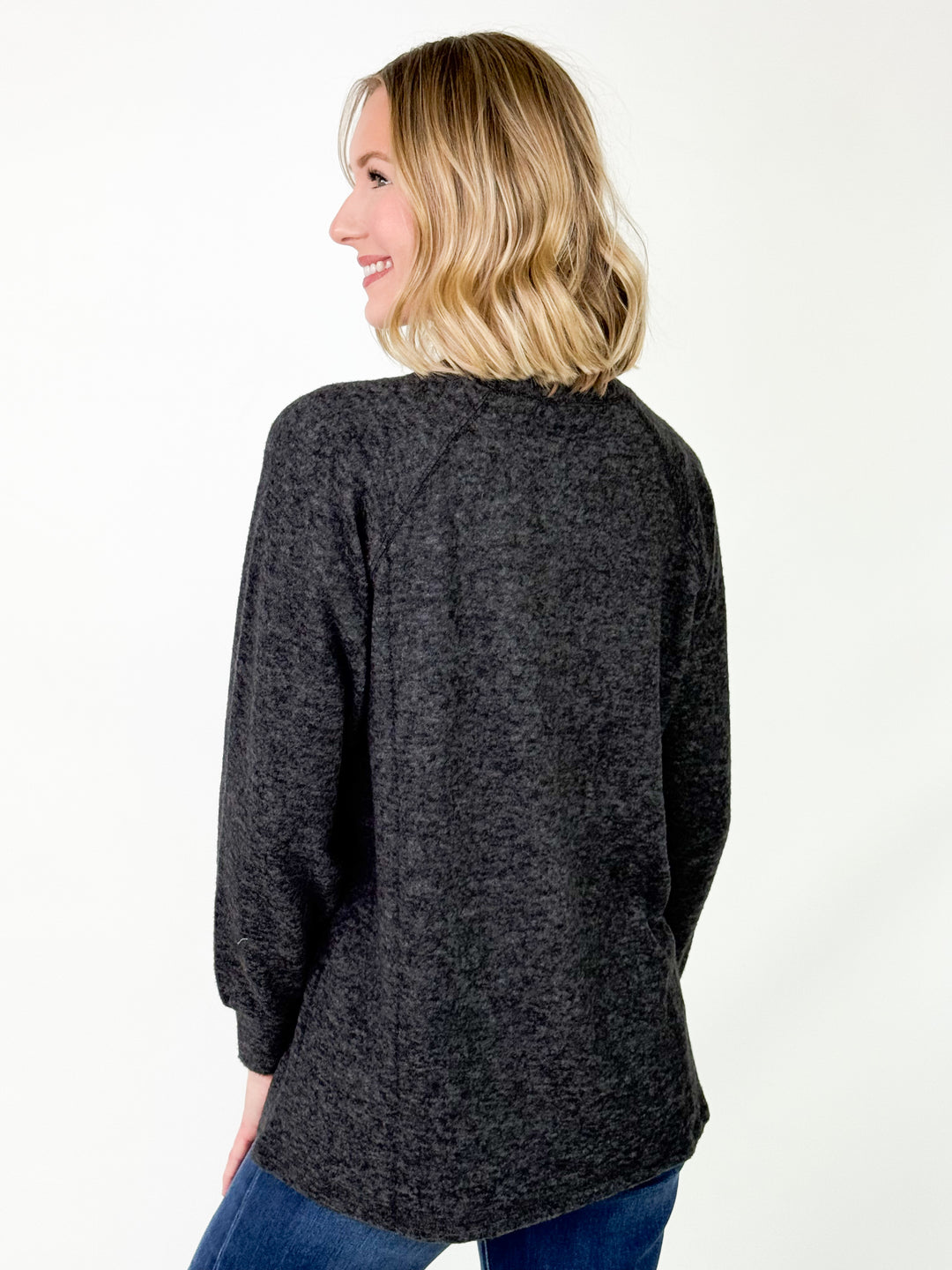 Britt - Brushed Henley Long Sleeve Top (Black)