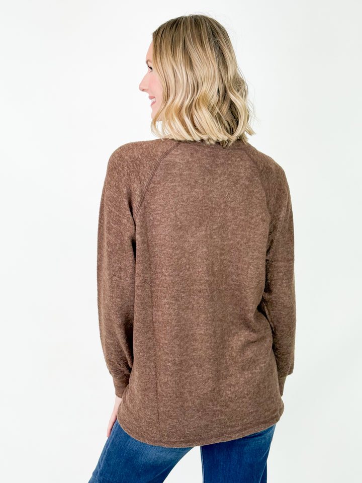 Britt - Brushed Henley Long Sleeve Top (Brown)