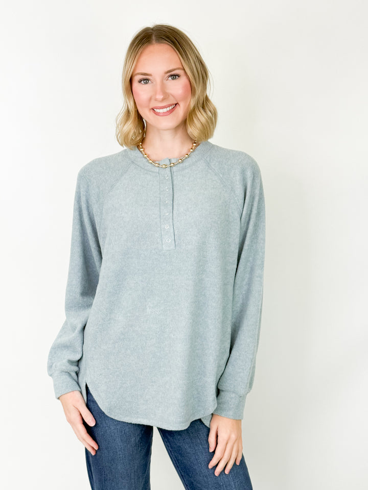 Britt - Brushed Henley Long Sleeve Top (Blue Grey)