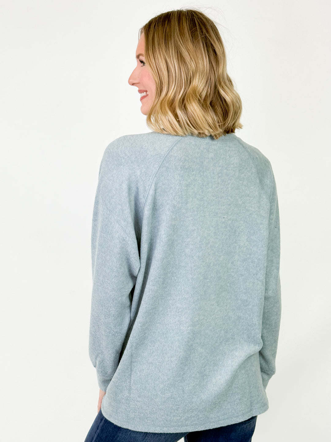 Britt - Brushed Henley Long Sleeve Top (Blue Grey)