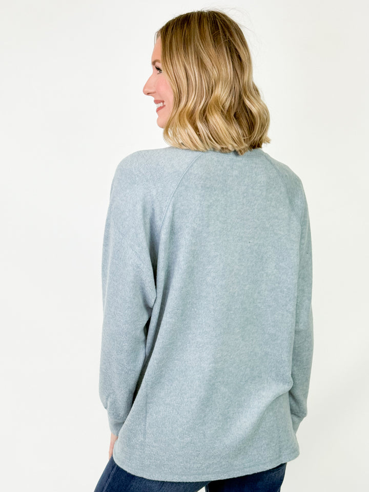Britt - Brushed Henley Long Sleeve Top (Blue Grey)