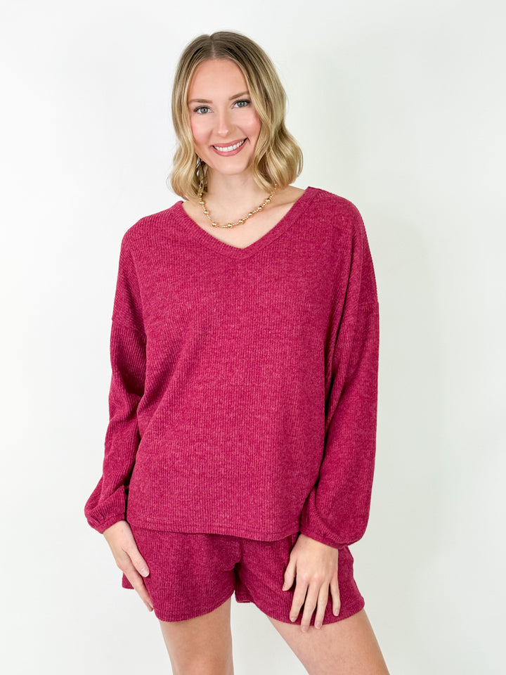 Pam - Brushed Short Set (Maroon)