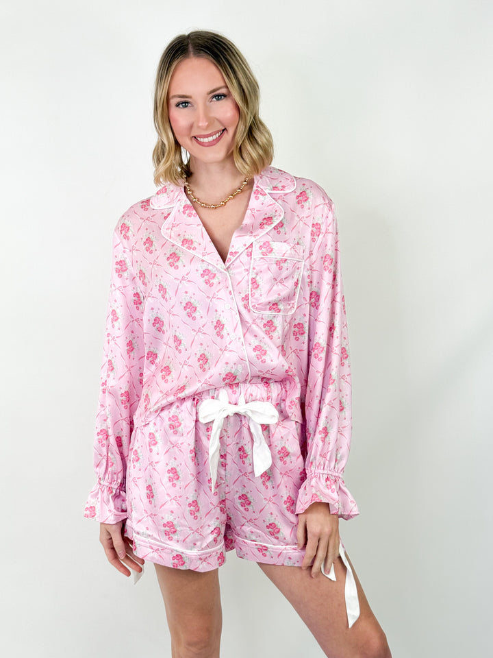 Lilli - Pink Satin Bow Pajama Set