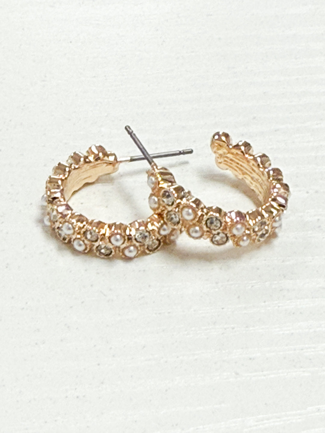 Megan - Rhinestone + Pearl Hoop Earrings