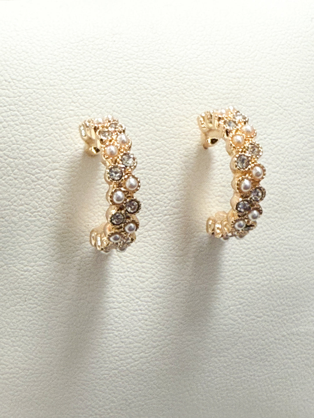 Megan - Rhinestone + Pearl Hoop Earrings