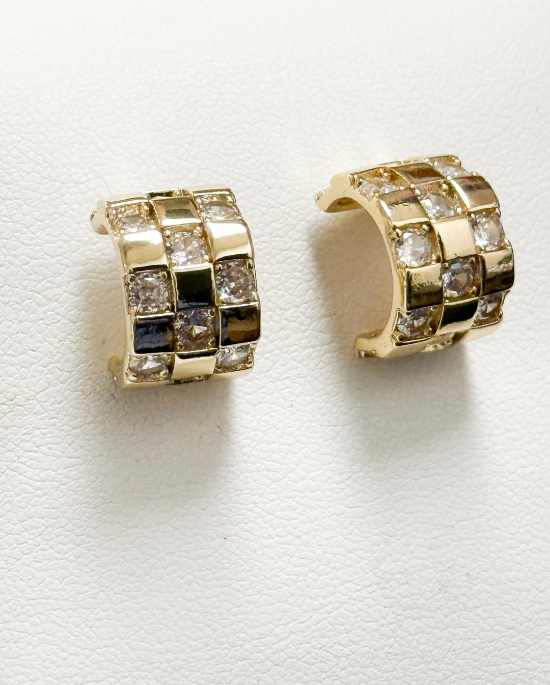 Brooklyn - Gold Rhinestone Checkered Hoops