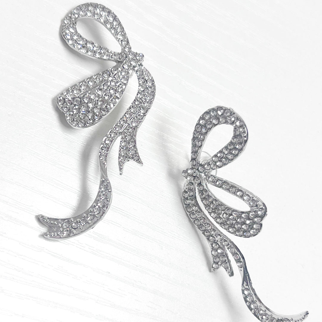 Olivia - Rhinestone Ribbon Earrings