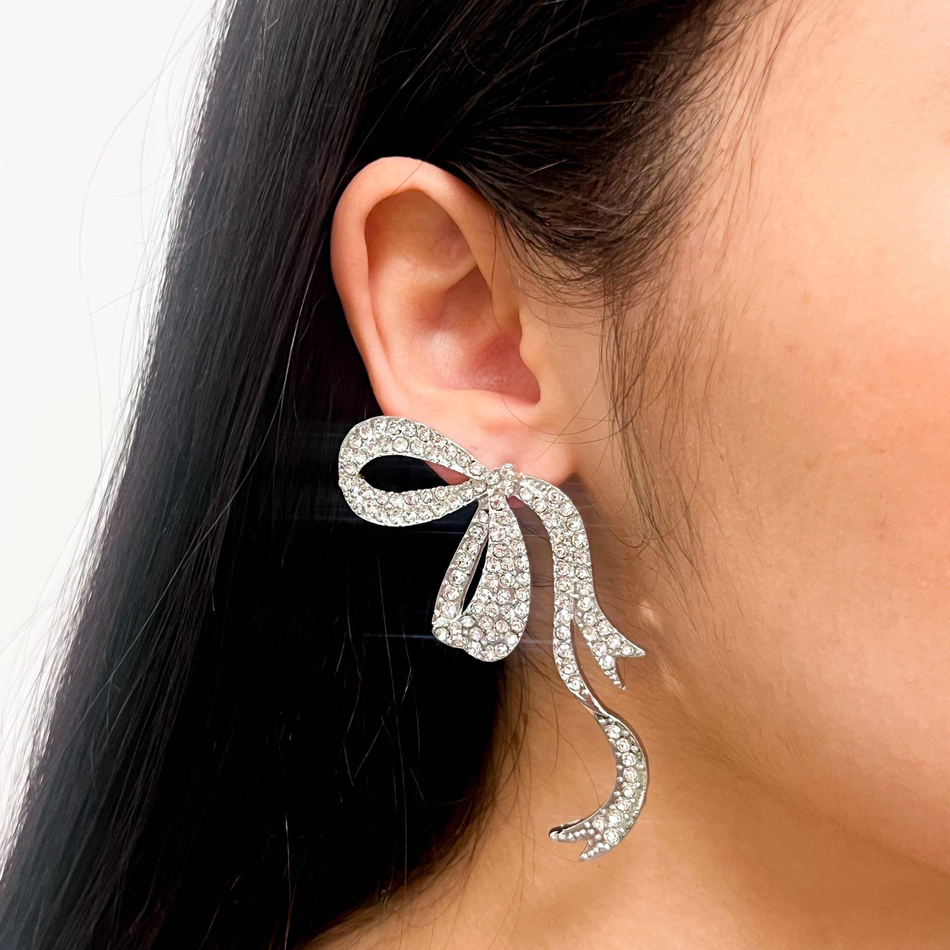 Olivia - Rhinestone Ribbon Earrings