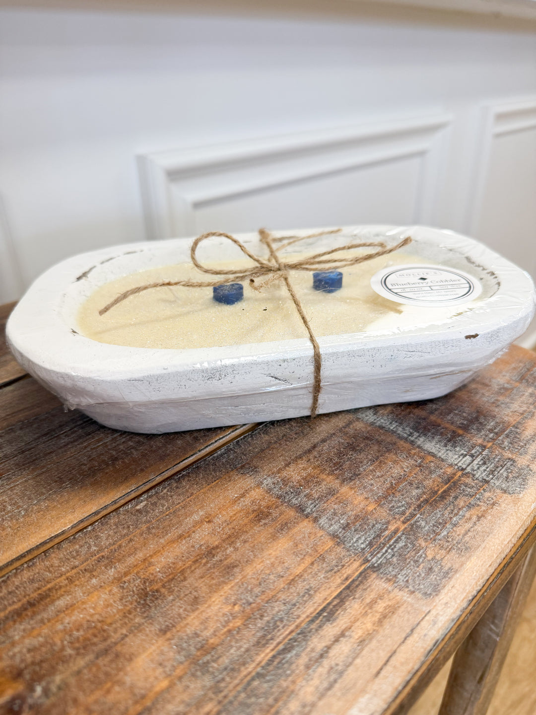White Wood Dough Bowl Candle - Blueberry Cobbler