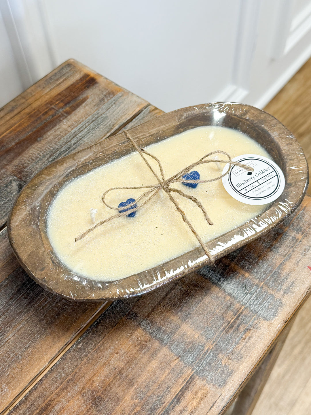 Natural Wood Dough Bowl Candle - Blueberry Cobbler