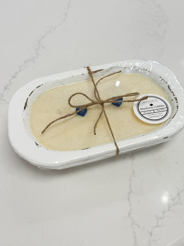White Wood Dough Bowl Candle - Blueberry Cobbler