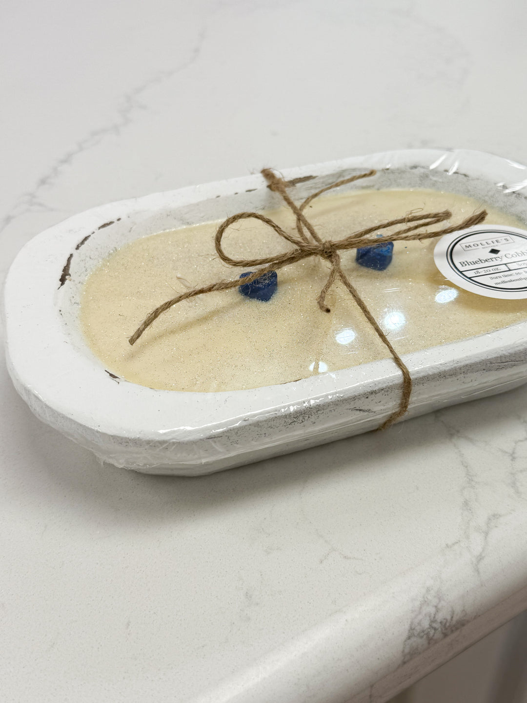 White Wood Dough Bowl Candle - Blueberry Cobbler