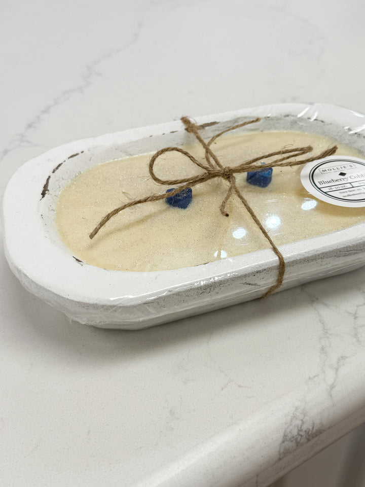 White Wood Dough Bowl Candle - Blueberry Cobbler