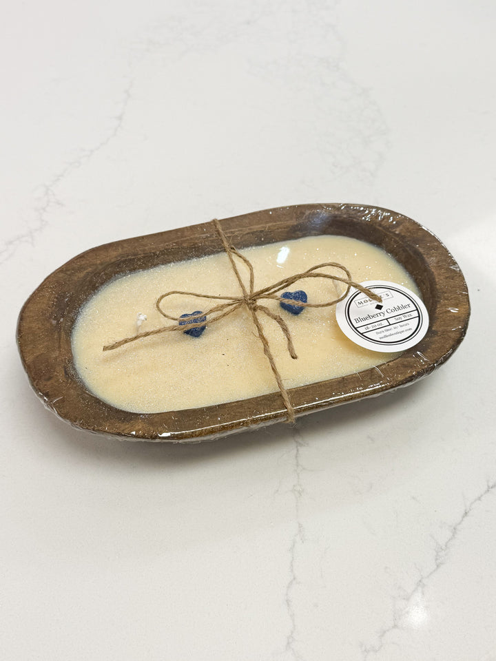 Natural Wood Dough Bowl Candle - Blueberry Cobbler