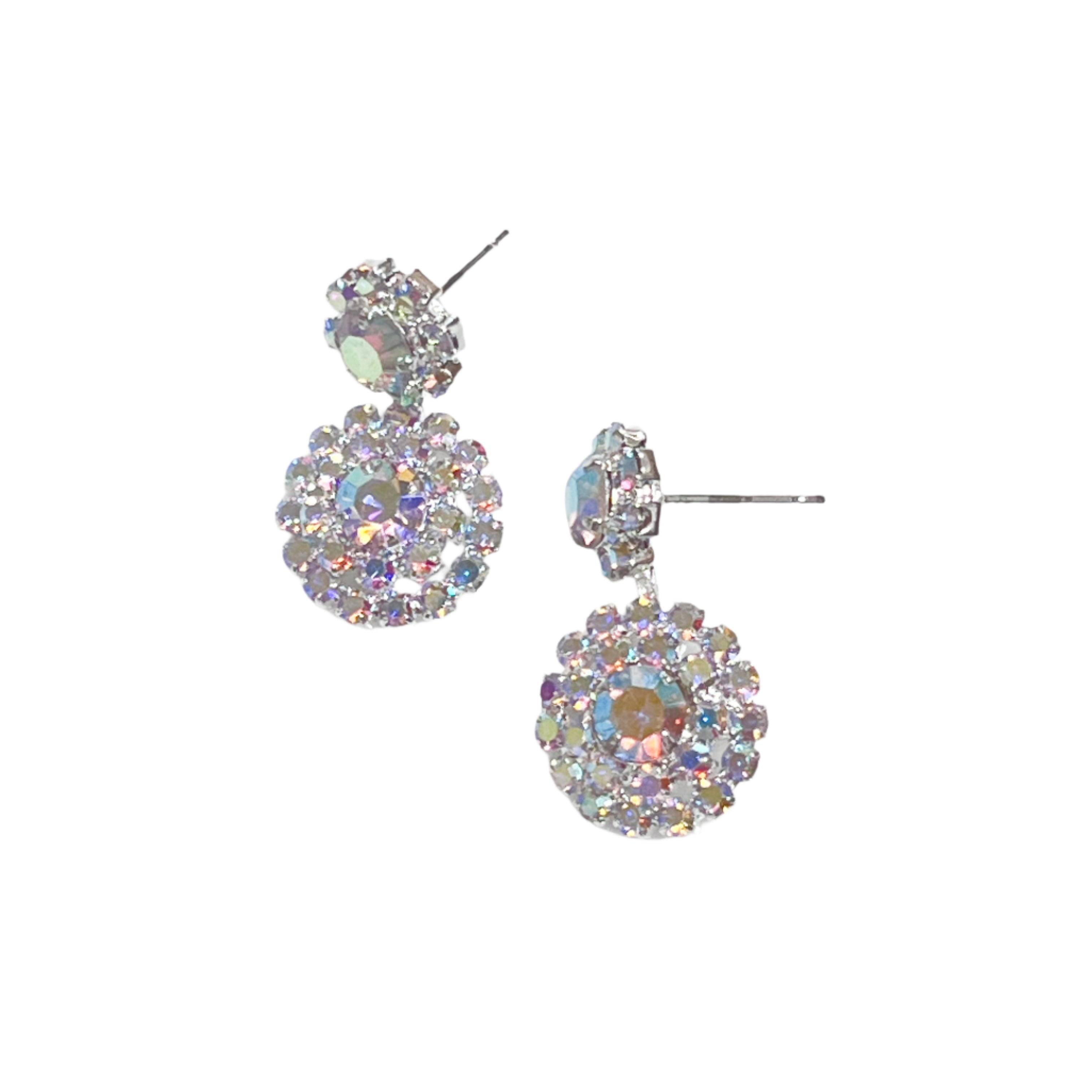 Taylor - AB Rhinestone Statement Earrings (Silver)