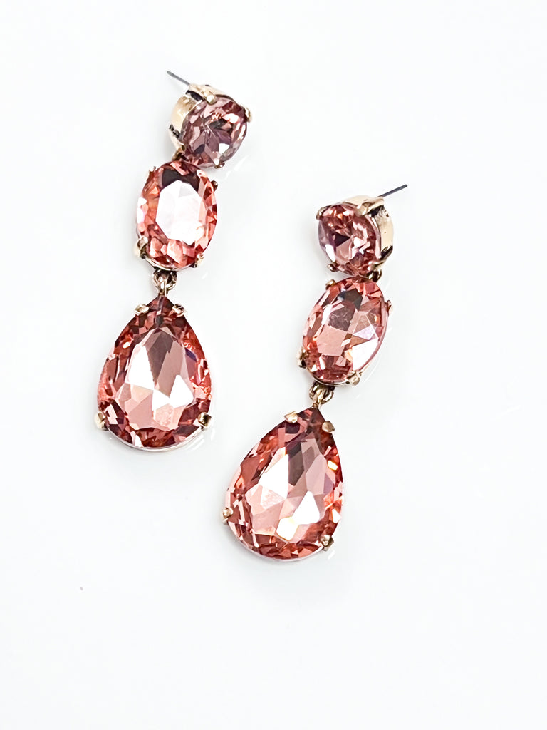 Wendy - Tiered Rhinestone Statement Earrings (Rose Gold)
