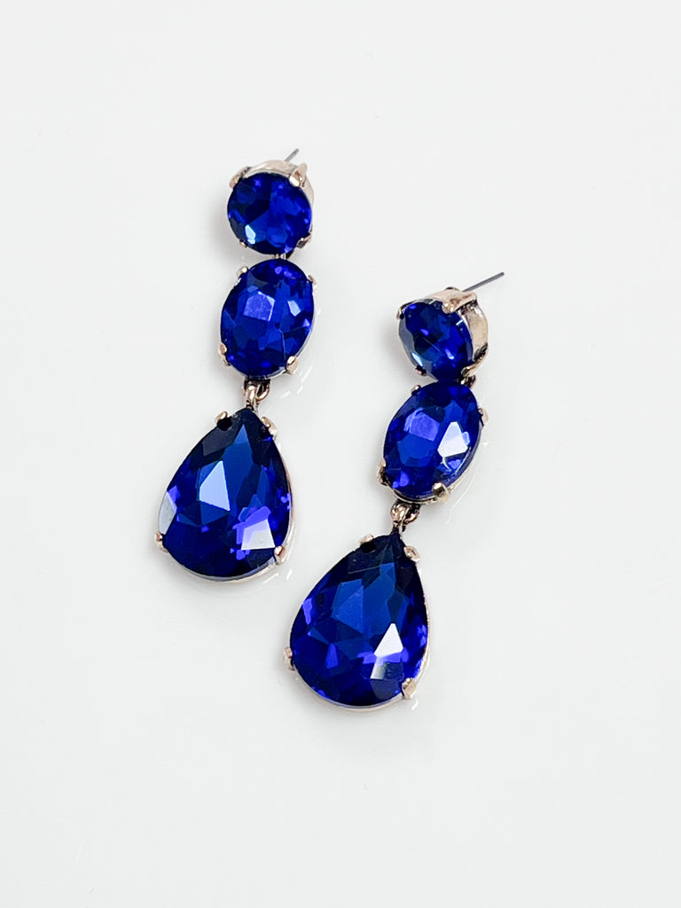 Wendy - Tiered Rhinestone Statement Earrings (Royal Blue)