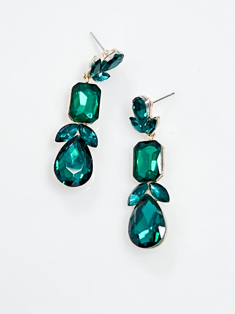Ella - Rhinestone Statement Earrings (Emerald)