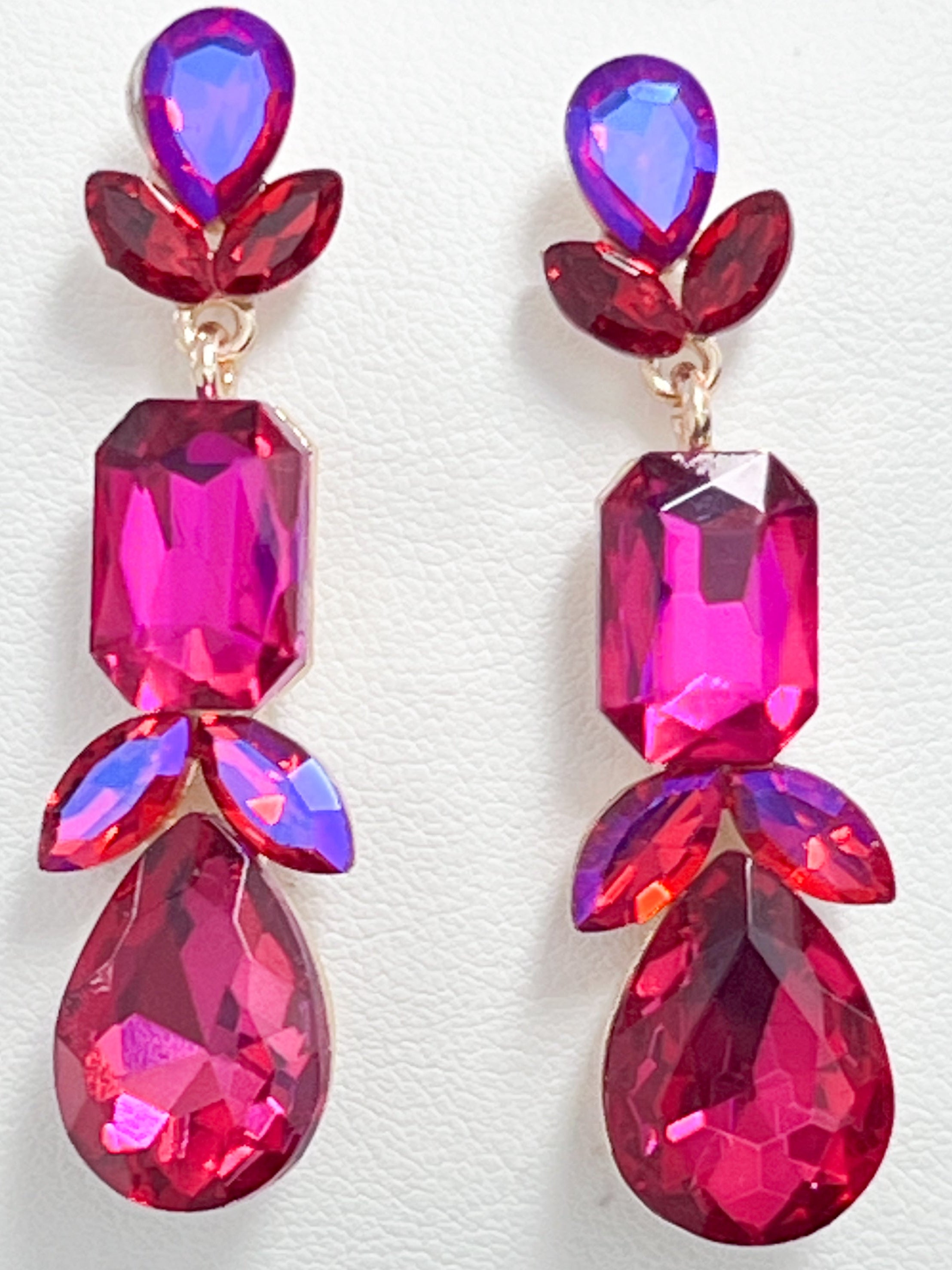 Ella - Rhinestone Statement Earrings (Iridescent Fuchsia)