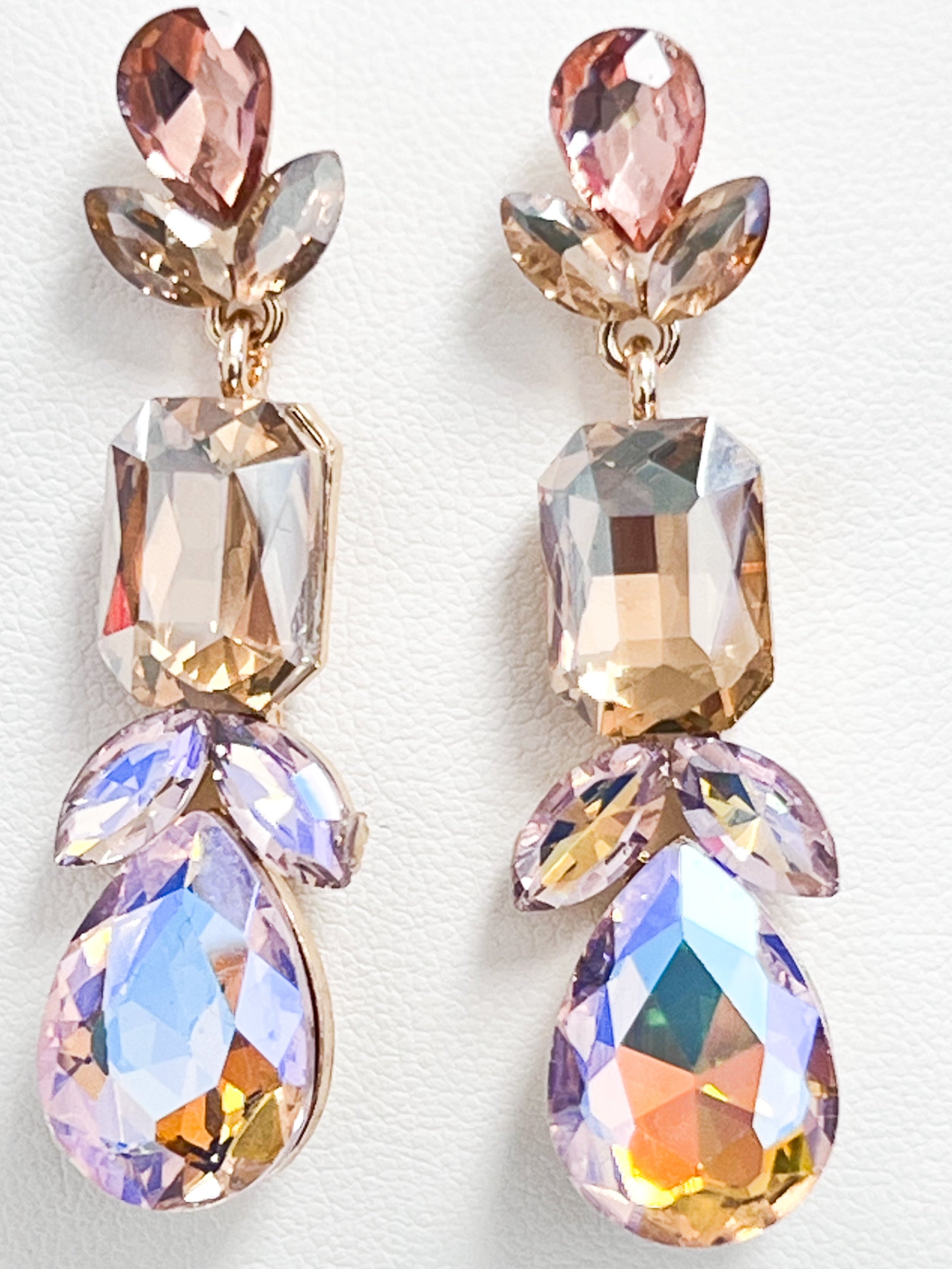 Ella - Rhinestone Statement Earrings (AB Pink/ Champagne)