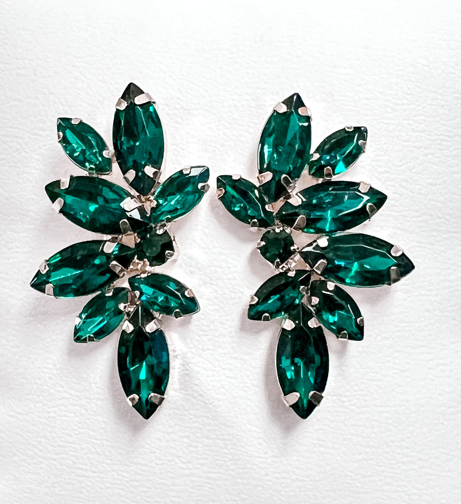 Marley - Rhinestone Statement Stud Earrings (Emerald Green)