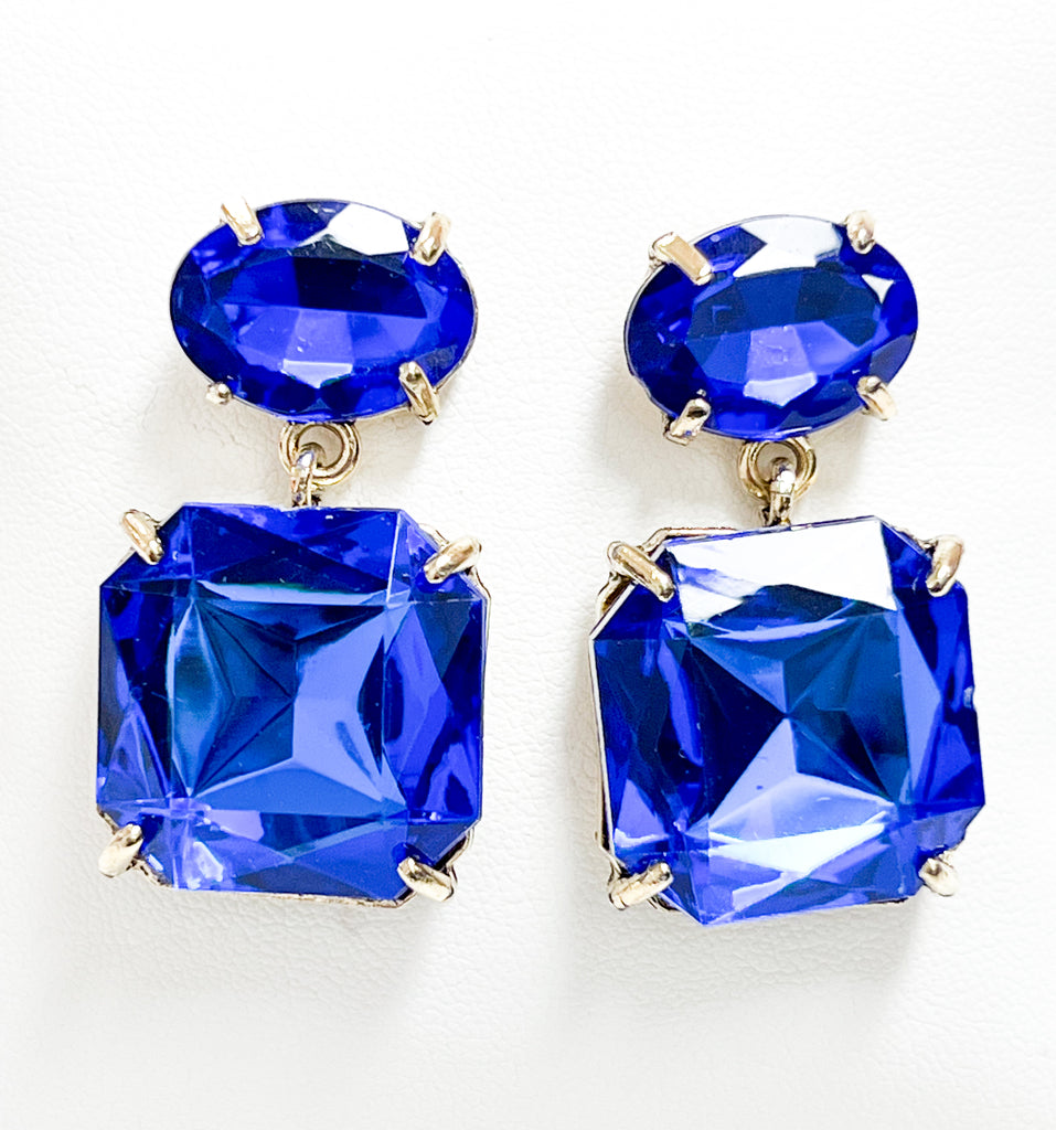 Adriana - Chunky Rhinestone Statement Earrings (Royal Blue)