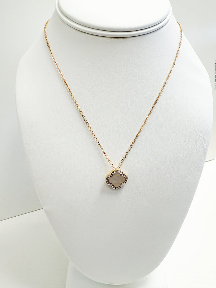 Darah - Dainty Opal Rhinestone Clover Necklace