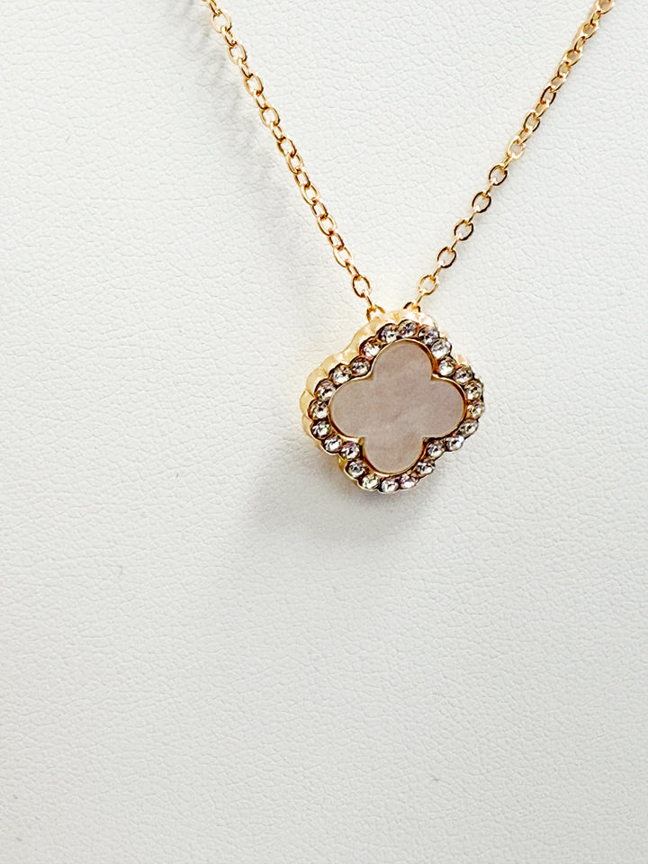 Darah - Dainty Opal Rhinestone Clover Necklace