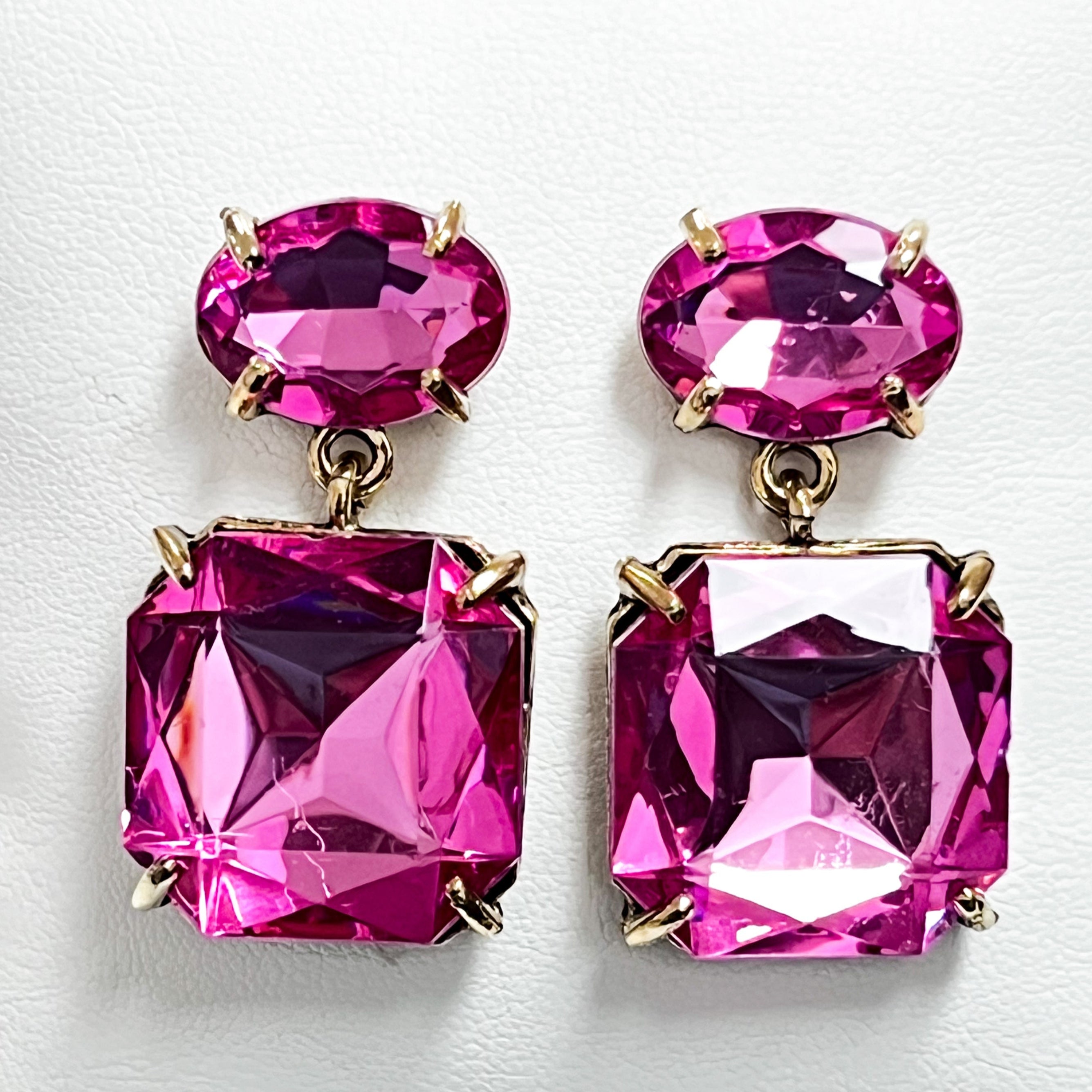 Adriana - Chunky Rhinestone Statement Earrings (Pink)
