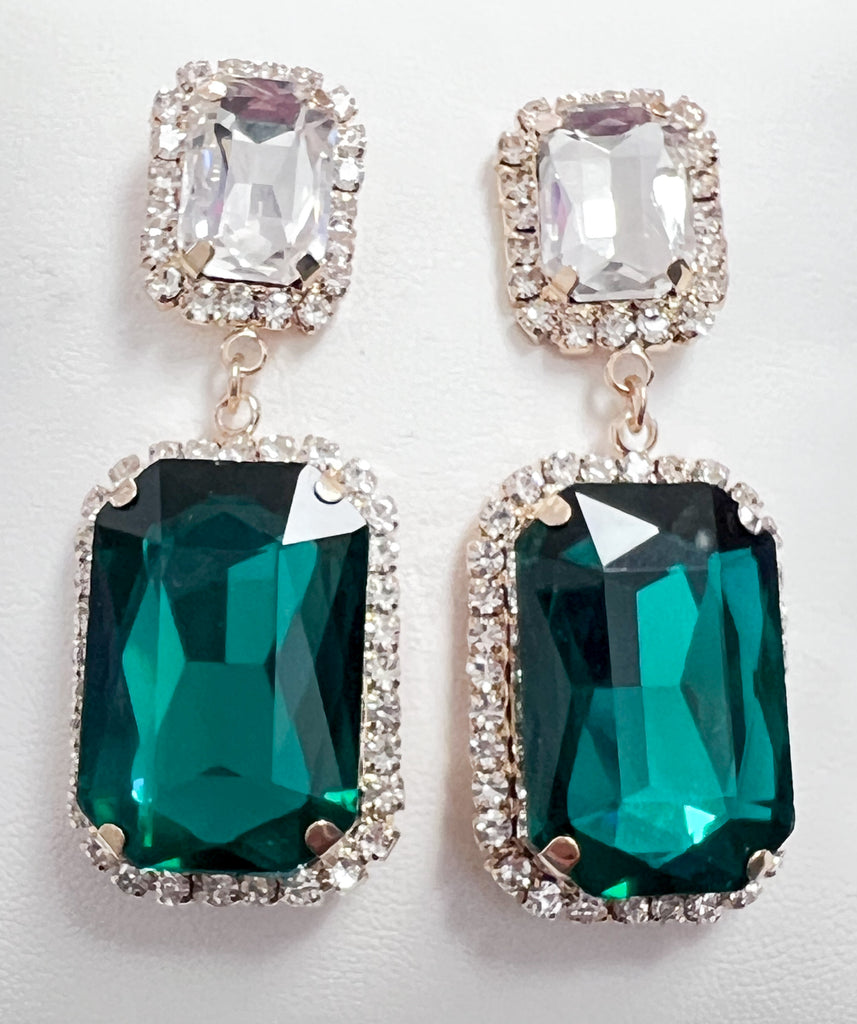 Destiny - Rhinestone Statement Earrings (Emerald Green)