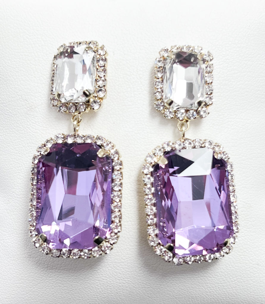 Destiny - Rhinestone Statement Earrings (Purple)