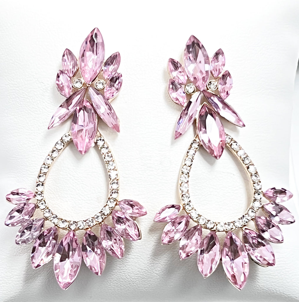 Jenni - Pink & Clear Rhinestone Statement Earrings
