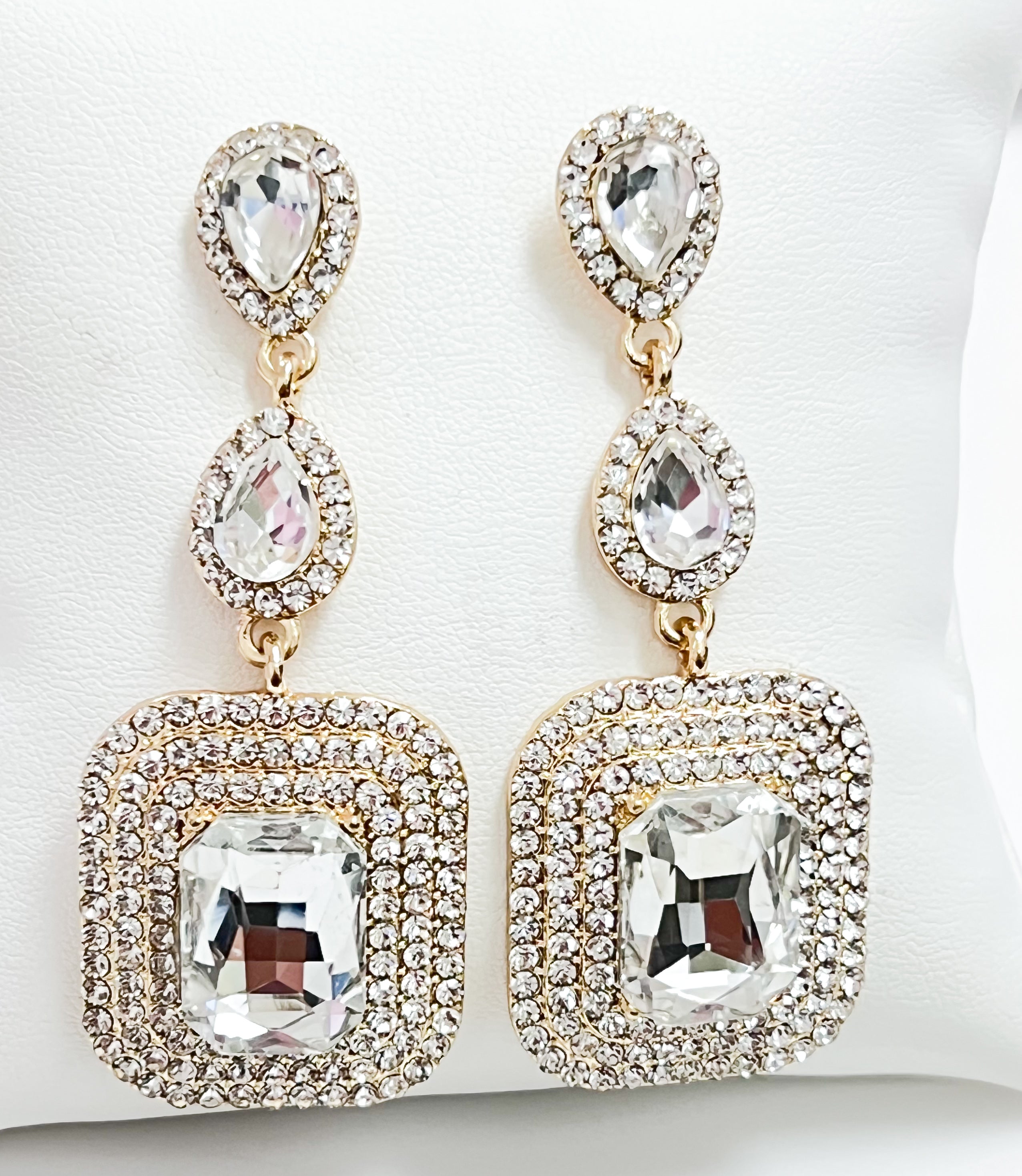 Veronica - Tiered Rhinestone Statement Earrings