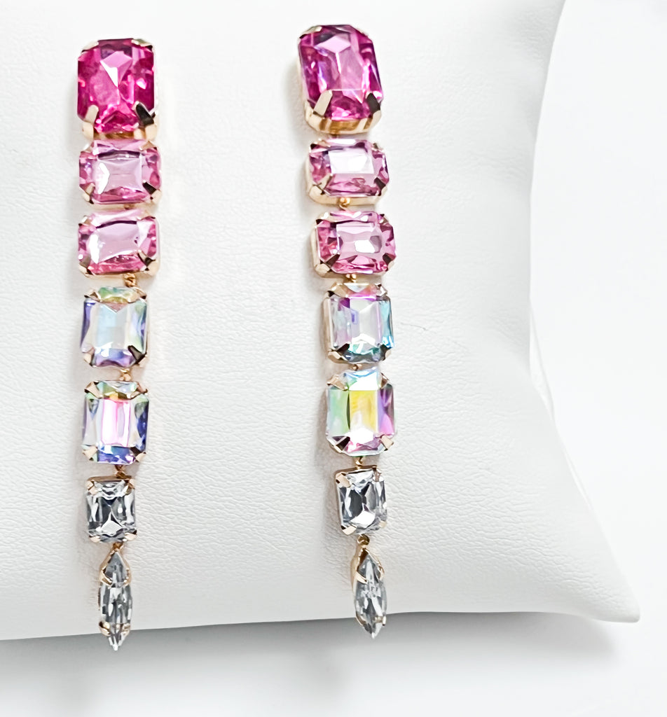 Karlie - Pink Ombré Tiered Rhinestone Earrings